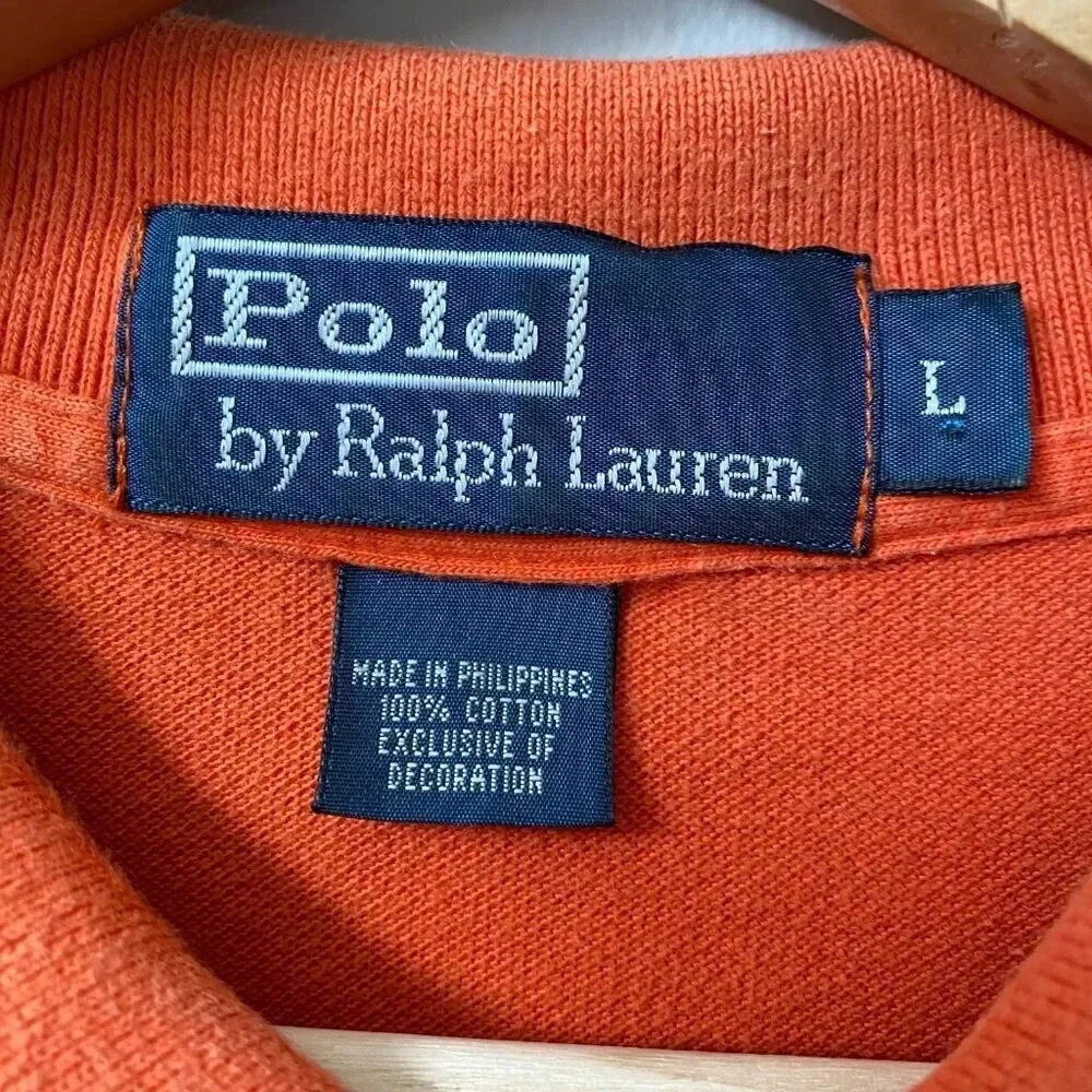 Vintage Polo Ralph Lauren Men's Large Short Sleeve Retro Orange Polo Shirt 90s